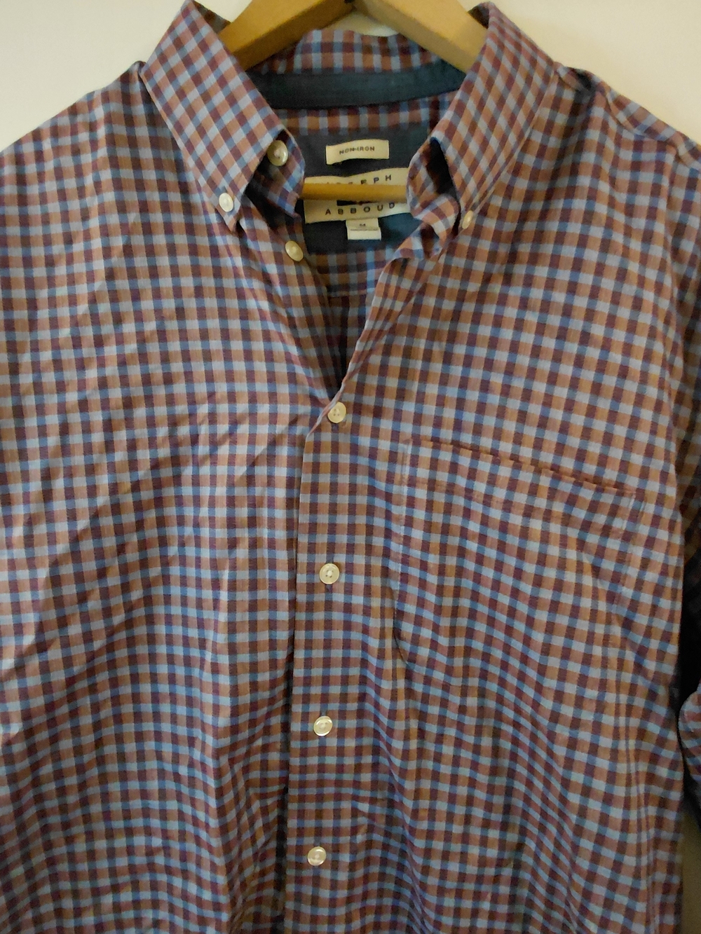 Joseph Abboud Non-Iron Dress Shirt Size M Soft 100% Cotton Checkered Purple
